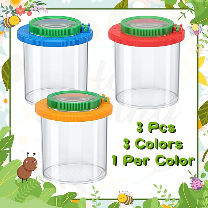 Coopay 3 Pieces Magnifying Insect Box - Bug Viewer, Critter Insect Cage, Container, Bug Catcher Cage, Jar Collecting Kit for Children, Kids Science Nature Exploration Tools
