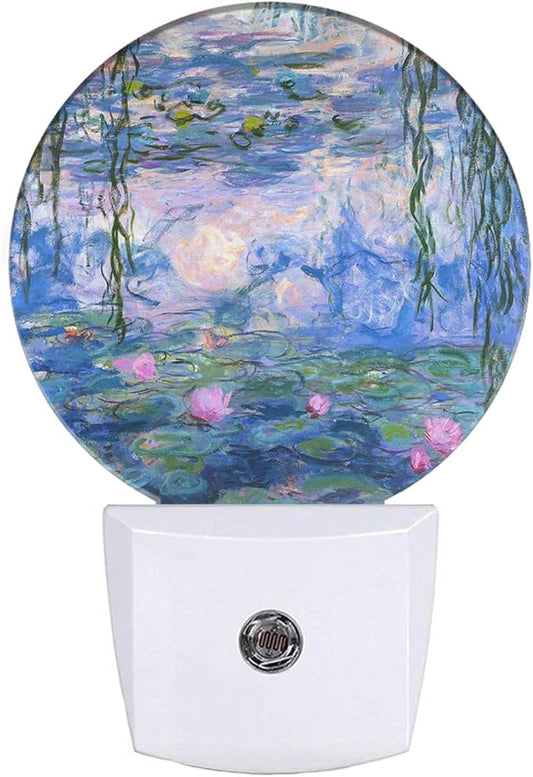 EKOBLA Summer Pond Flowers Night Light Monet Water Lilies French Impressionist Art Print Night Lights Plug into Wall for Girls Boys Room Nightlight Sleep Friendly