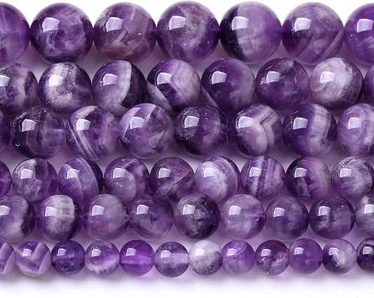 10MM 38PCS Purple Amethyst Dream Lace Beads Natural Quartz Crystal Stone Loose Beads for Jewelry Making DIY Bracelet Grade A+ 15 inches Strand