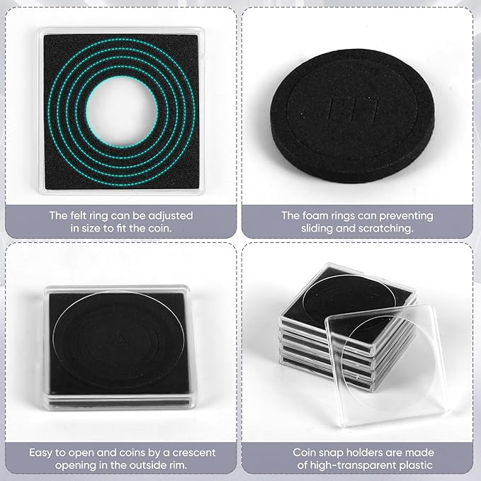 120 Pcs 20-40mm Acrylic Coin Collection Cases with Sponges, Adjustable Coin Holders, Silver Dollar Protection Cases for Collectors, Coin Collection Supplies(20/25/30/35/40mm)
