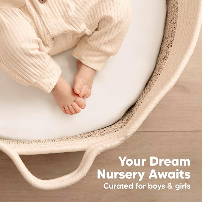 2-Pack Baby Bassinet Sheets Girl, Boy - 33x17 Viscose Derived from Bamboo Bedside Mattress Fitted Bassinet Sheets, Compatible with Halo Bassinest Swivel Sleeper, Baby Delight, Graco(Soft White)