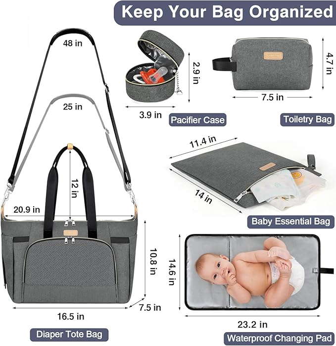 ITIEZY Diaper Bag Tote for Baby - Large Mommy Bag with Portable Changing Pad Pacifier Case, Hospital Bags Travel Baby Bag
