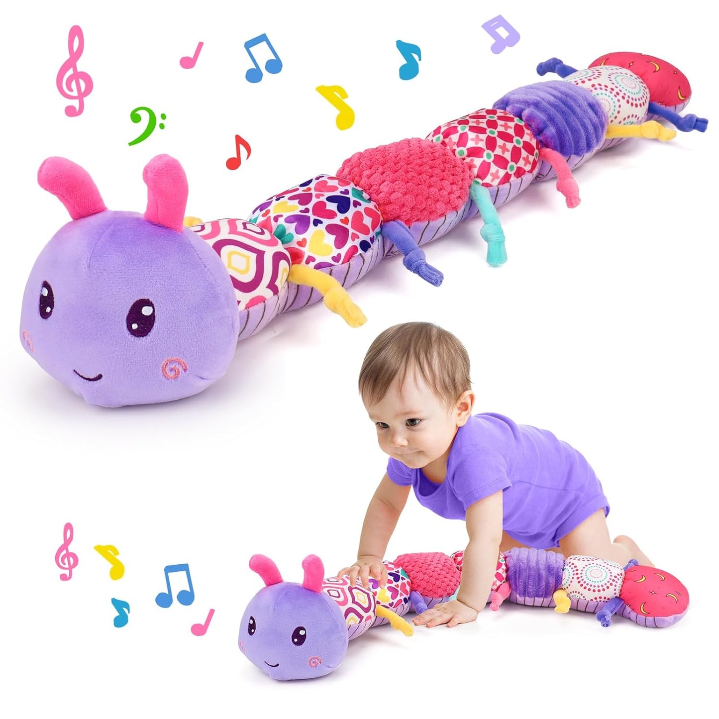Baby Girl Toys 0-3-6 Months Musical Stuffed Animals Plush Caterpillar Toy with Crinkle Rattles Tummy Time Sensory Learning Toys for Infants 6-9-12 Months Newborn Girls Boys Essentials Shower Gifts 1