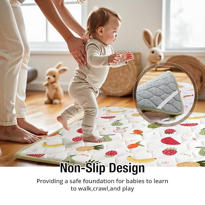50x50 Playpen Mat, PIGLOG 0.8 Inch Thick Foam Baby Play Mat for Floor, Soft Fabric Cushioned Play mat for Babies，Washable Non-Slip Playmate for Baby, Infants & Toddlers (Milky White)