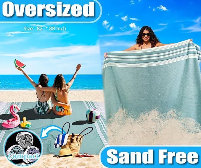 Oversized Turkish Beach Towel Blanket Cotton Giant XL Sandproof Towels Huge Linen XXL Extra Large Big Throw Quilt Blankets for Adults Cloud Travel Camping Glamping Accessories Essentials