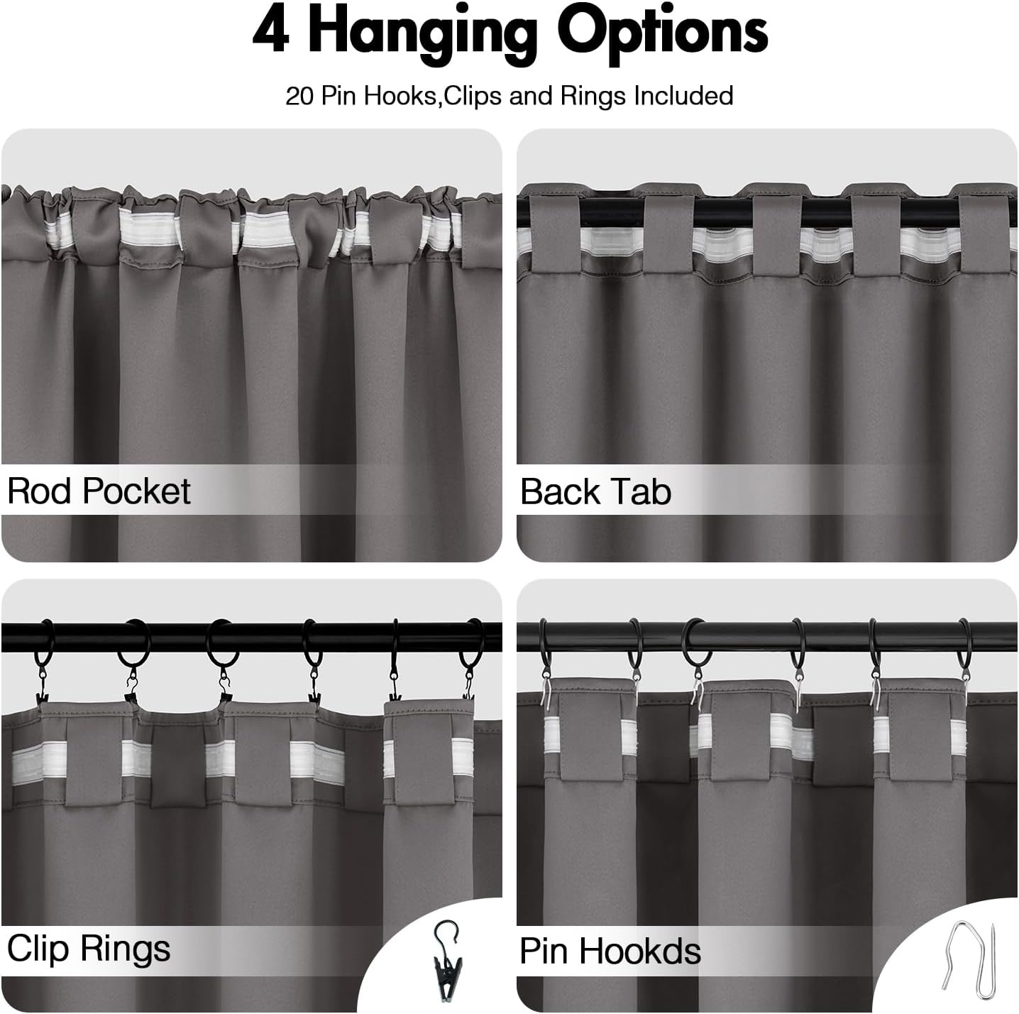 ANRODUO Back Tab Blackout Curtains for Bedroom Living Room, Rod Pocket Pinch Pleated Thermal Insulated Room Darkening Curtains 54 Inches Long 2 Panels, Grey, 42 x 54 Inch