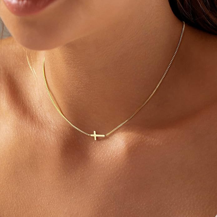 Cross Necklace for Women Trendy - Dainty 18K Real Gold Plated Minimalist Cross Necklace Non Tarnish Waterproof Trendy Cute Simple Small Necklaces Easter Christian Religious Faith Jewelry Gifts