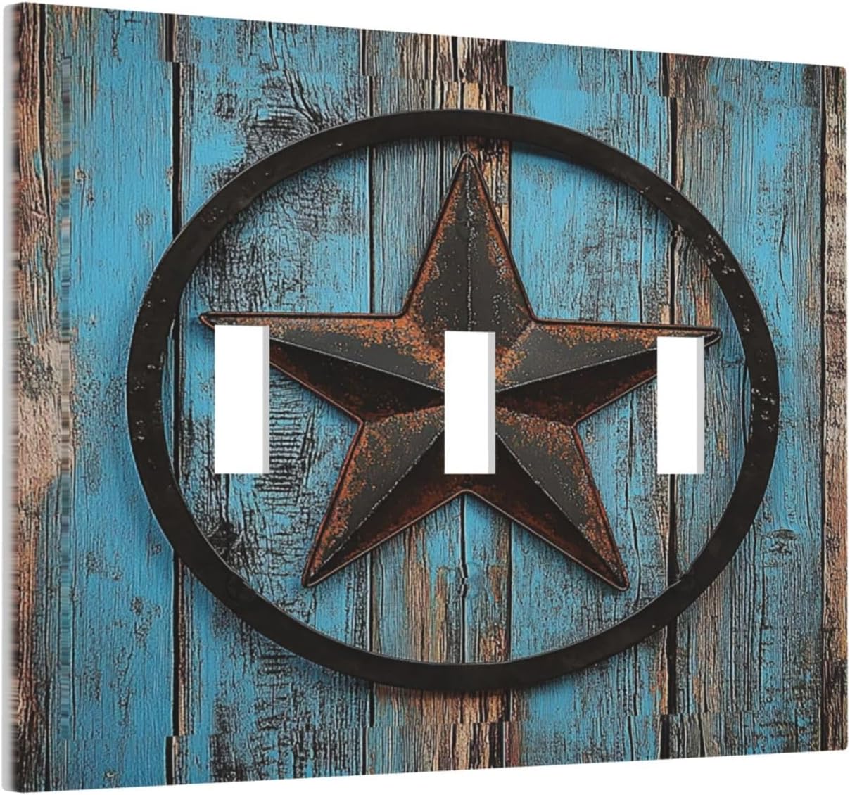 Decorative Switch Plates Rustic Wood Country Barn Texas Star On Teal 3 Gang Wall Plate Triple Toggle Light Switch Cover Faceplate Electrical Wall Panels For Farmhouse Cabin Decor