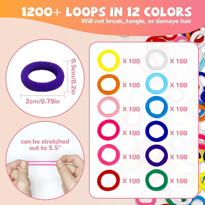 spcozgil Rubber Band Bracelet Making Kit, 1200+ Rainbow Elastic Cloth Loom Bands in 12 Colors, Weaving Loom Bracelets Kits for Girls, DIY Arts and Crafts Toys Christmas Birthday Gift for Kids
