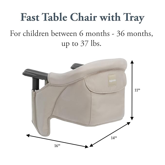 Inglesina Fast Table Chair - Cream + Fast Dining Tray - Portable Baby High Chair - for Babies & Toddlers up to 37 lbs - Fits Tables 0.8'' to 3.5'' Thick - Compact & Easy to Use - Travel Bag Included
