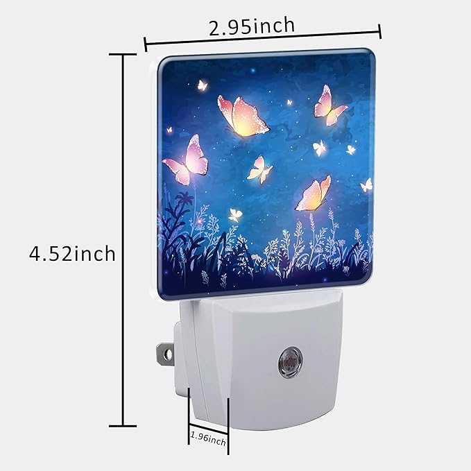 Night Light Plug into Wall Glowing Butterflies Flying in Garden with Dusk to Dawn Sensor for Kid Girls Boys Room Decor, Hallway, Kitchen, Bathroom, Nursery, Stairs
