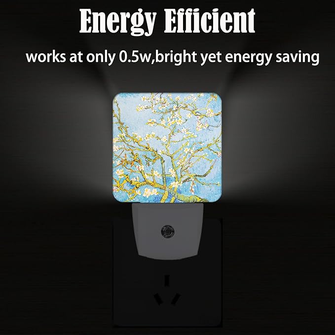 Puzzle Almond Tree Night Light,Plug Into Wall for Boys Girls Bedroom Decorative Square Night Light Lamp 0.5w Sleep Friendly