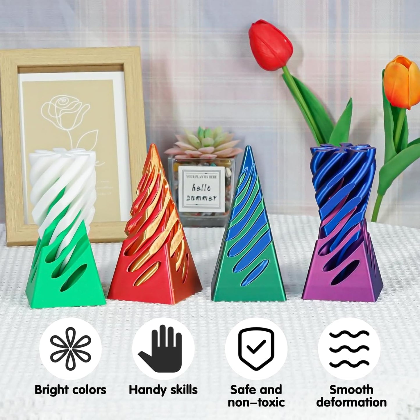 3D Printed Spiral Cone Fidget Toy,Impossible Cone Pyramid Passthrough Sculpture,Stress and Anxiety Relief Fidget Desk Toys(Green Blue)