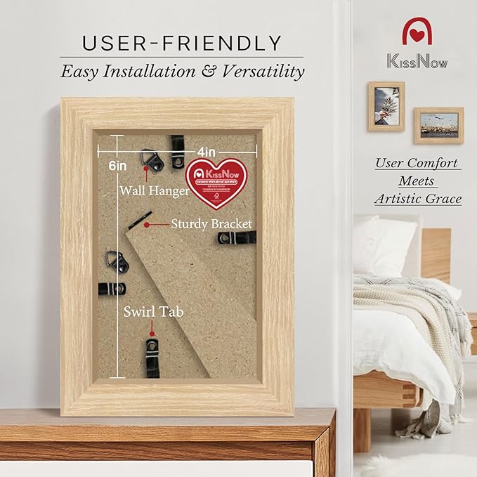 4x6 Picture Frame 2 Pack, Natural Oak Wood Gallery Photo Frame, Wall Hanging or Tabletop Display