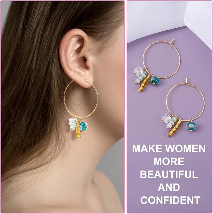 Pndeyo 120pcs Hypoallergenic Earring Beading Hoops, Mix Sizes Round Hoop Earrings Findings, Open Earring Wire Ring Accessories for Jewelry Making- Gold & Silver