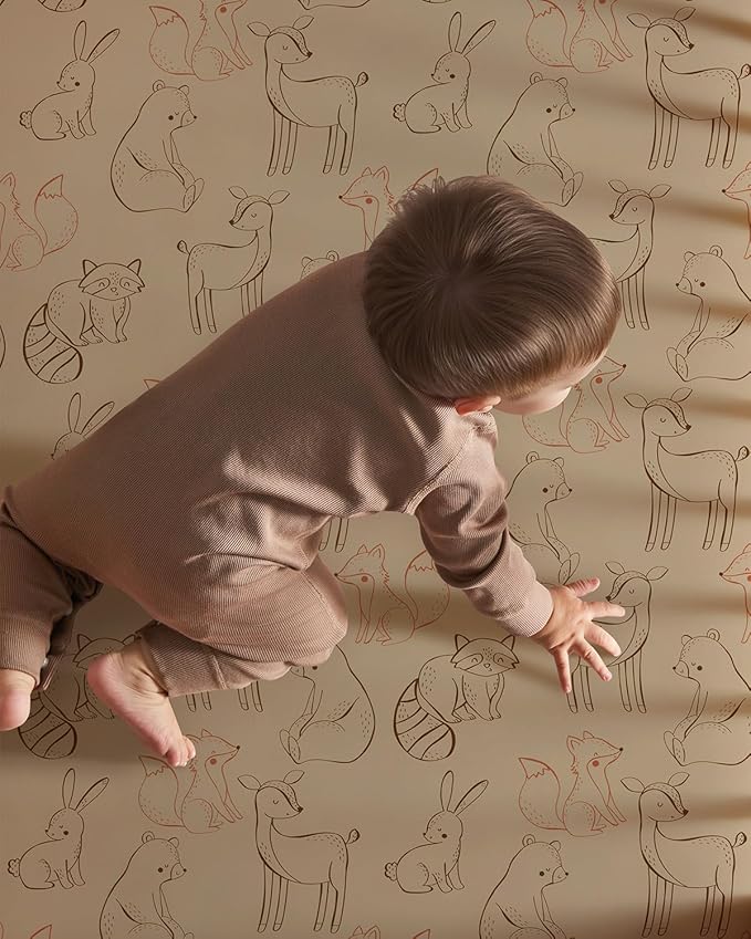 Pack and Play Sheets Fitted 3 Pack, Mini Crib Sheets for Pack N Play Mattress Stretchy Portable Playard Sheets, Soft Breathable Green & Brown Fox