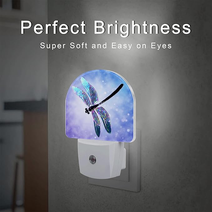 Fantasy Purple Dragonfly Night Light for Kids,Beautiful Glitter Dragonfly Night Light Plug in with Dusk to Dawn Sensor,0.5w Energy Saving Nightlight for Hallway Stairway Kitchen Bedroom