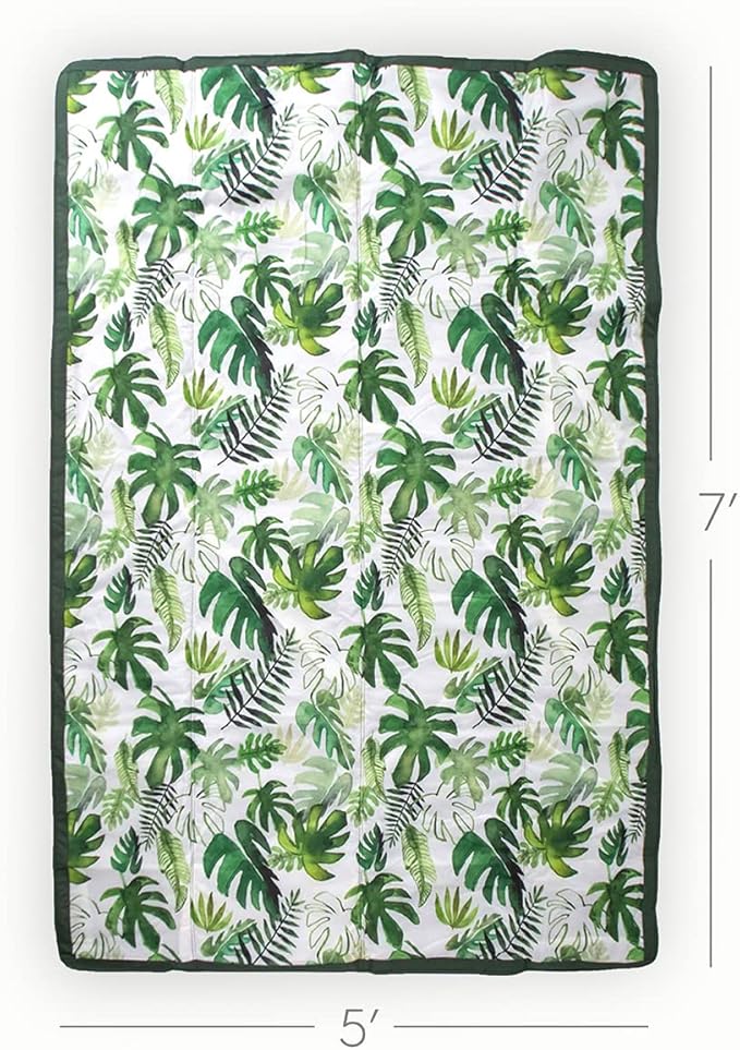 Little Unicorn 5'x7' Outdoor Family Picnic & Beach Blanket | Durable & Water-Resistant Fabric | Compact Fold & Easily Wipes Clean | Zipper Pocket (Tropical Leaf)