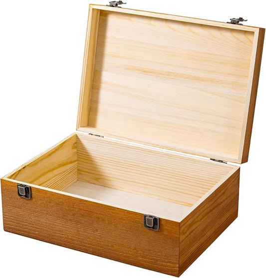 Vintage Wooden Storage Box, 12.18×8.64×4.71 Inch Small Wooden Box with Hinged Lid for DIY Art Hobby, Wood Keepsake Box Rectangular for Toys Jewelry Crafts Brown (12.18 * 8.64 * 4.71)