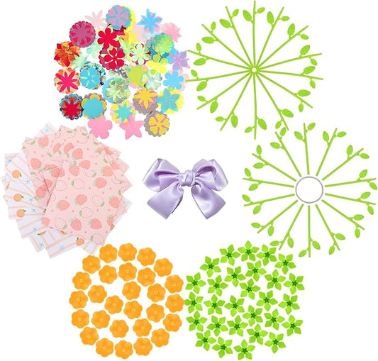 Autotechnx 182PCS DIY Fabric Flower Bouquet Refill Kit, Supplies to Create 28 Fabric Flowers, Refill Pack for Arts and Crafts Toy (Embossing Machine Not Included)