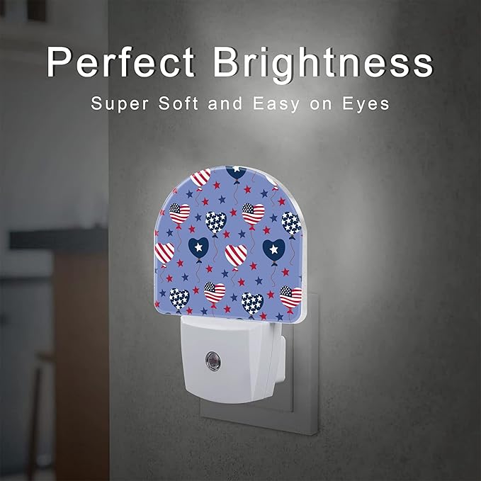 USA Flag Balloons and Stars Night Light Plug into Wall, American Patriotic Flag Dusk to Dawn Night Light Plug in,0.5w Energy Saving Sleep Friendly NightLight for Kids Boys Girls Home Decor