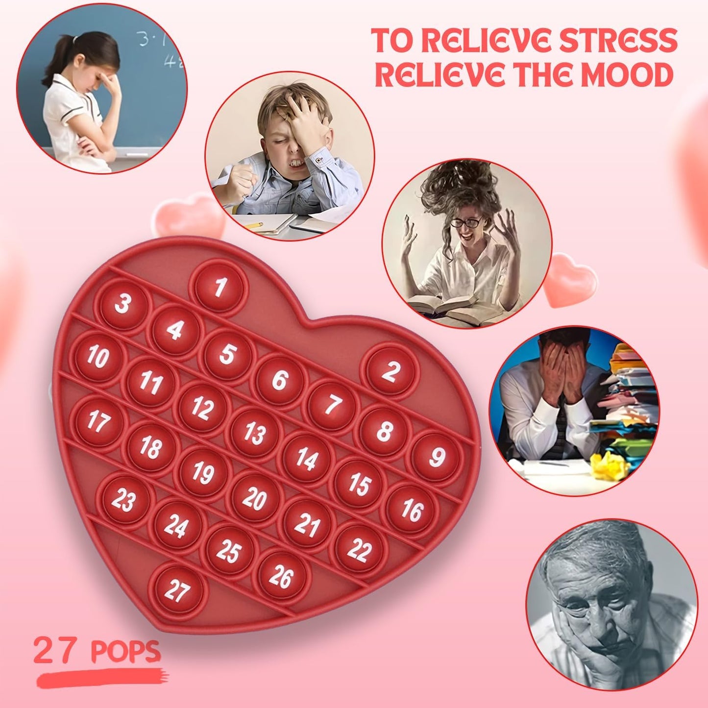 Red Heart Shaped Pop Bubble Valentines Fidget Toy with Letters and Numbers, Xmas Gift Sensory Toy with Alphabets Kids Birthday Party Classroom Prize Stress Reliever