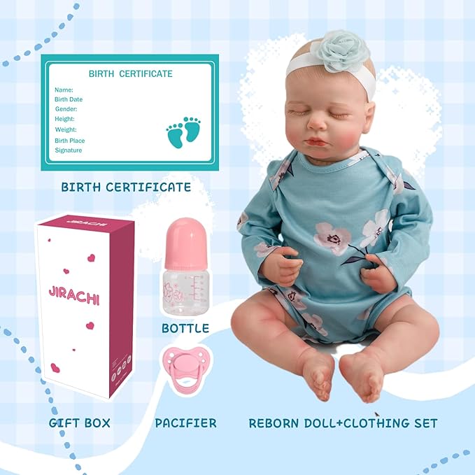 Jirachi Realistic Reborn Baby Dolls Girl, 18-inch Sleeping Lifelike Reborn Baby Dolls Soft Body Cute Newborn Baby Doll with Toy Accessories Gift for Kids Age 3