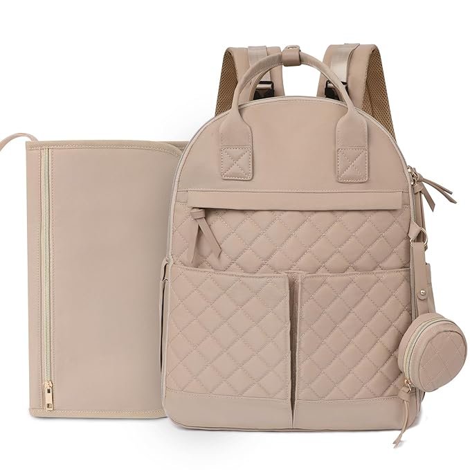 Diaper Bag Backpack, Baby Diaper Bag with 18 Pockets, Large Baby Bag Backpack for Girl Boy, Waterproof Diaper Bag with Changing Pad,Wet Dry Bag, Khaki