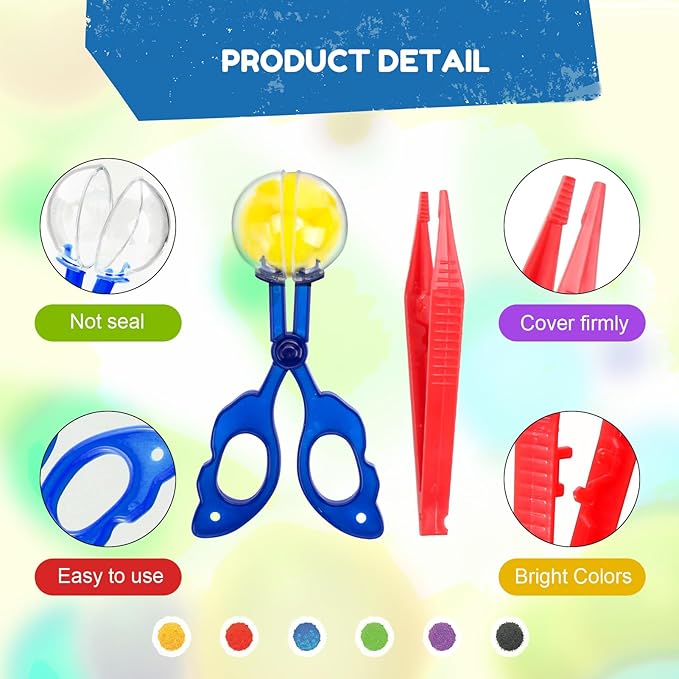 114 PCS Fine Motor Skills Sensory Bin Filler Includes 10 Sorting Bowls, 100 Pom Poms, 2 Tweezers, 2 Scooper Scissors for Kids Early Education, Counting Sorting Training Development