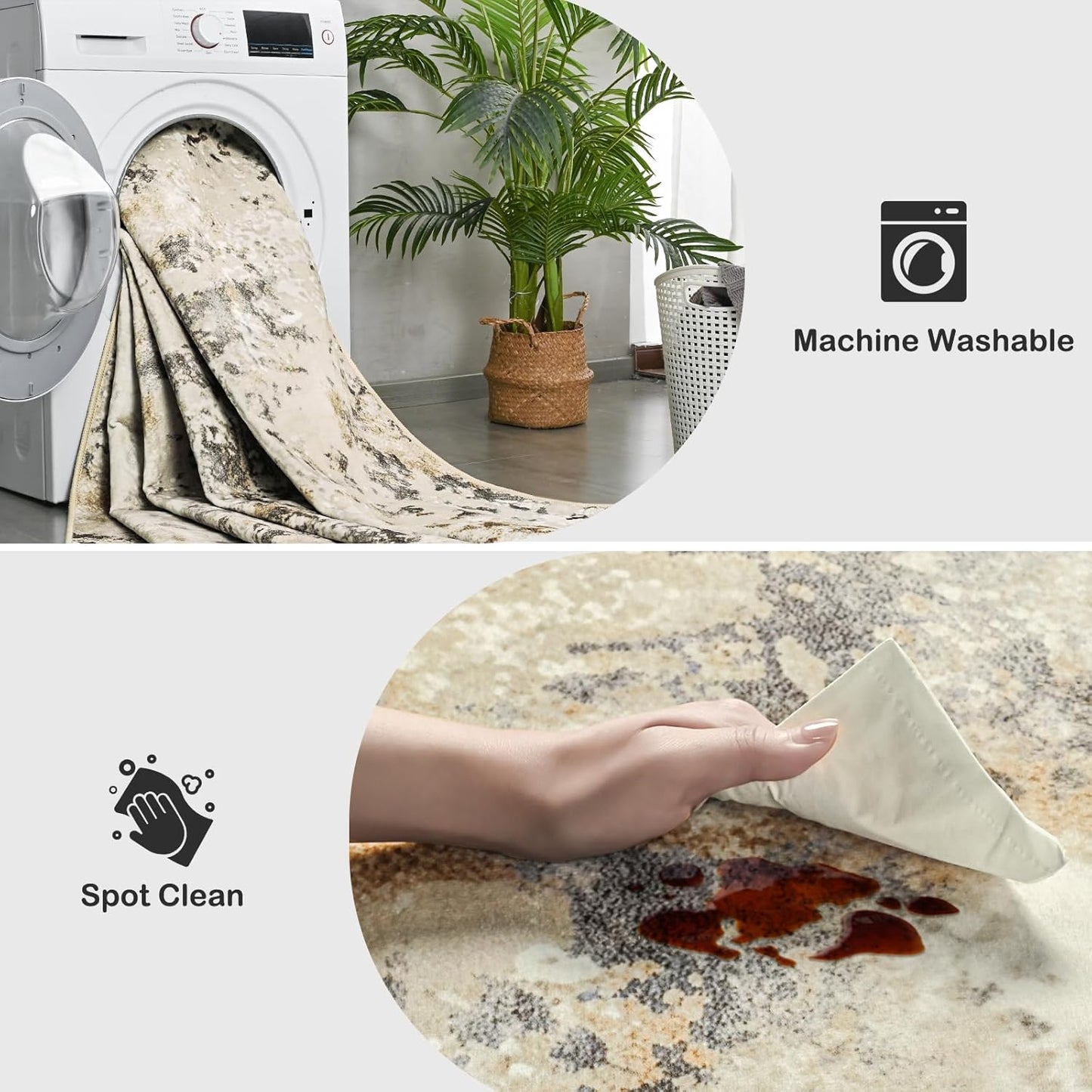 Kelarea 6x9 Rug for Living Room, Beige Washable Non-Slip Rugs, Modern Abstract Large Rugs Low Pile Soft Carpet for Bedroom, Kitchen, Dining Room, Classroom, Dorm, Nursery, Home Office