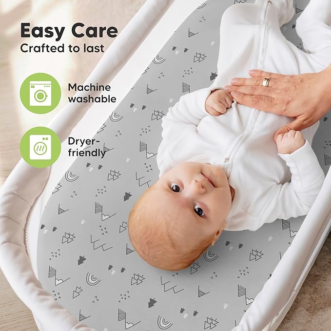 2-Pack Organic Bassinet Sheets for Girls, Boys - 100% Cotton Bassinet Mattress Sheets Compatible with Halo Bassinest Swivel Sleeper, Graco, Baby Delight, Chicco, Fitted Bassinet Sheets (Woodland)