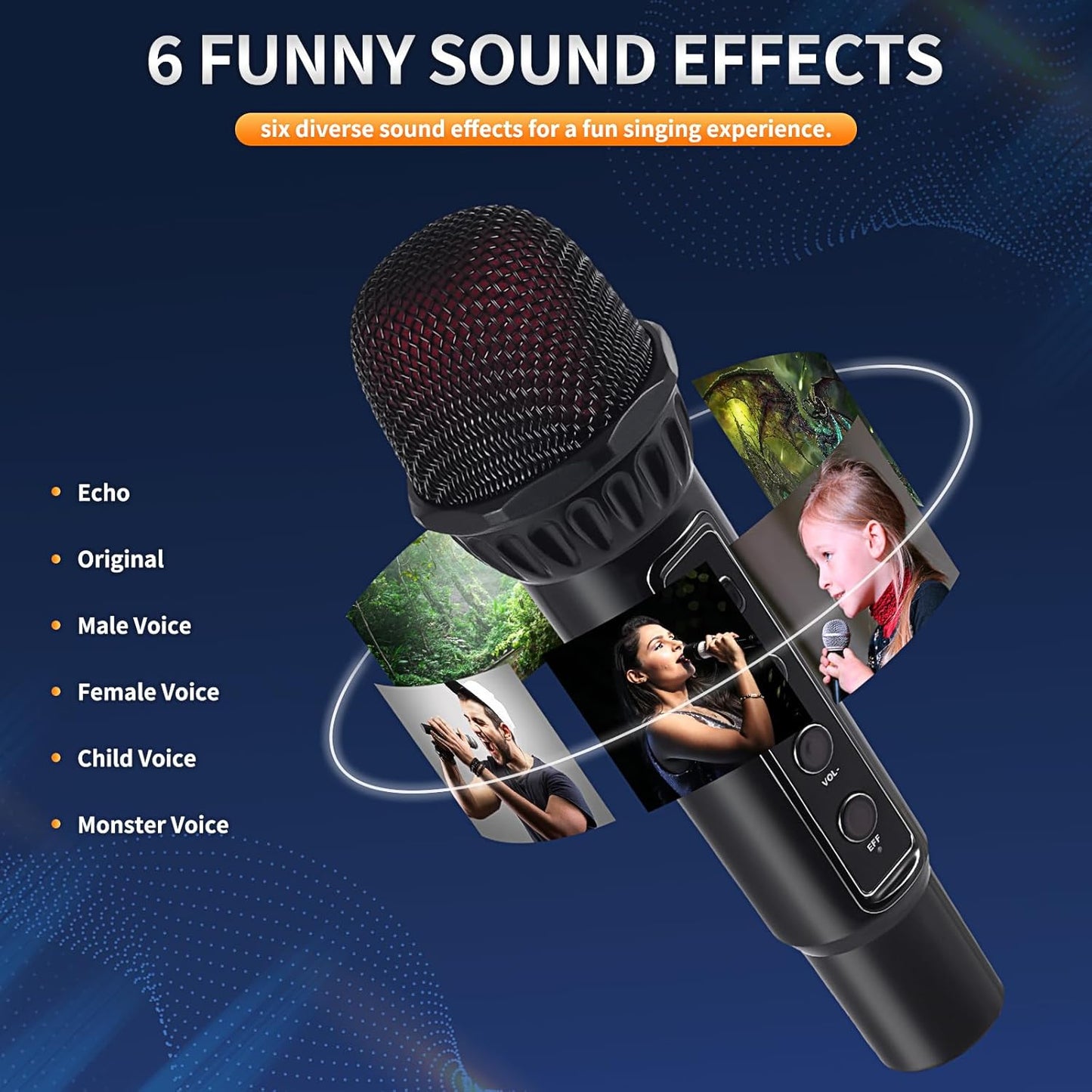 Karaoke Microphone Machines Kids Adults, Karaoke Machine Bluetooth Sound Effects, Bluetooth Wireless Speakers Kareokee Machine Light TF Card/USB Portable Home Party Outdoor/Indoor, Black