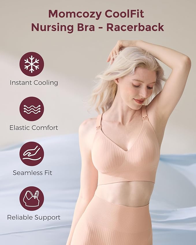 Momcozy Nursing Bras for Breastfeeding, Ribbed Maternity Bra with Racerback, Soft Stretchy Nursing Sports Bra for Yoga