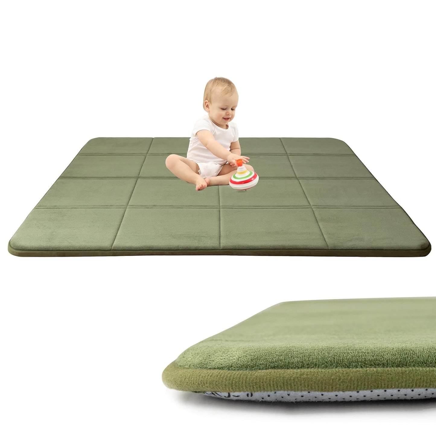 MAXYOYO 1.2" Thick Baby Play Mat for Floor, 78"x 78" Foldable Playpen Mat,Tummy Time Foam Mats Ultra Soft Support, Padded Carpet with Non-Slip Backing for Infant,Kids and Toddler Crawling, Green