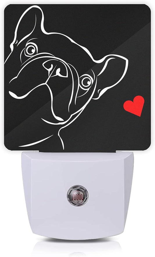 French Bulldog Dog red Heart Night Light Plug-in LED Nightlights Auto Sensor Night Lamp Dusk-to-Dawn Lamp Home Decor for Nursery Children Girls Boys