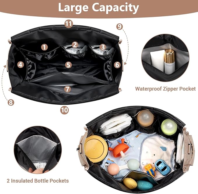 IBFUN Diaper Bag Tote for Baby - Large Baby Bag 4Pcs with Waterproof Changing Pad Pacifier Case, Travel Hospital Mommy Bag