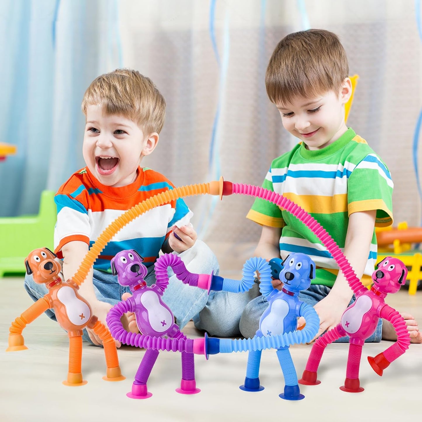 4 Pack Suction Cup Dog Fidget Toy Telescopic POP Tube Toddler Sensory Toys Fine Motor Skills Learning Toddler Toy for ADHD & Autism for Kids Gifts Christmas Toddler Stocking Stuffers