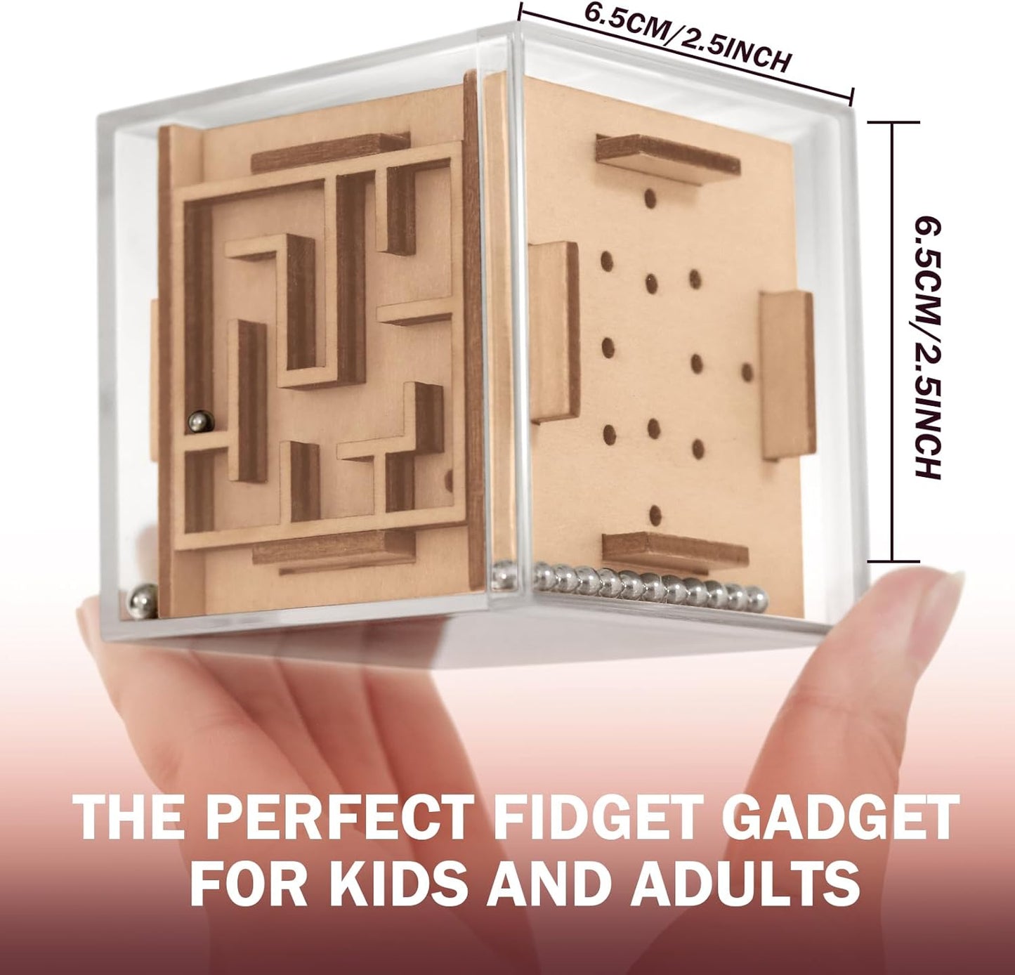 Fidget Puzzle Cube Toy for Adults - 6-Sided Wooden Brain Teaser Magic Cube for Anxiety Relief,Handheld Fidget Maze Cube IQ Balance Games for Travel,Birthday Gifts for Kids Men Teenage Boys