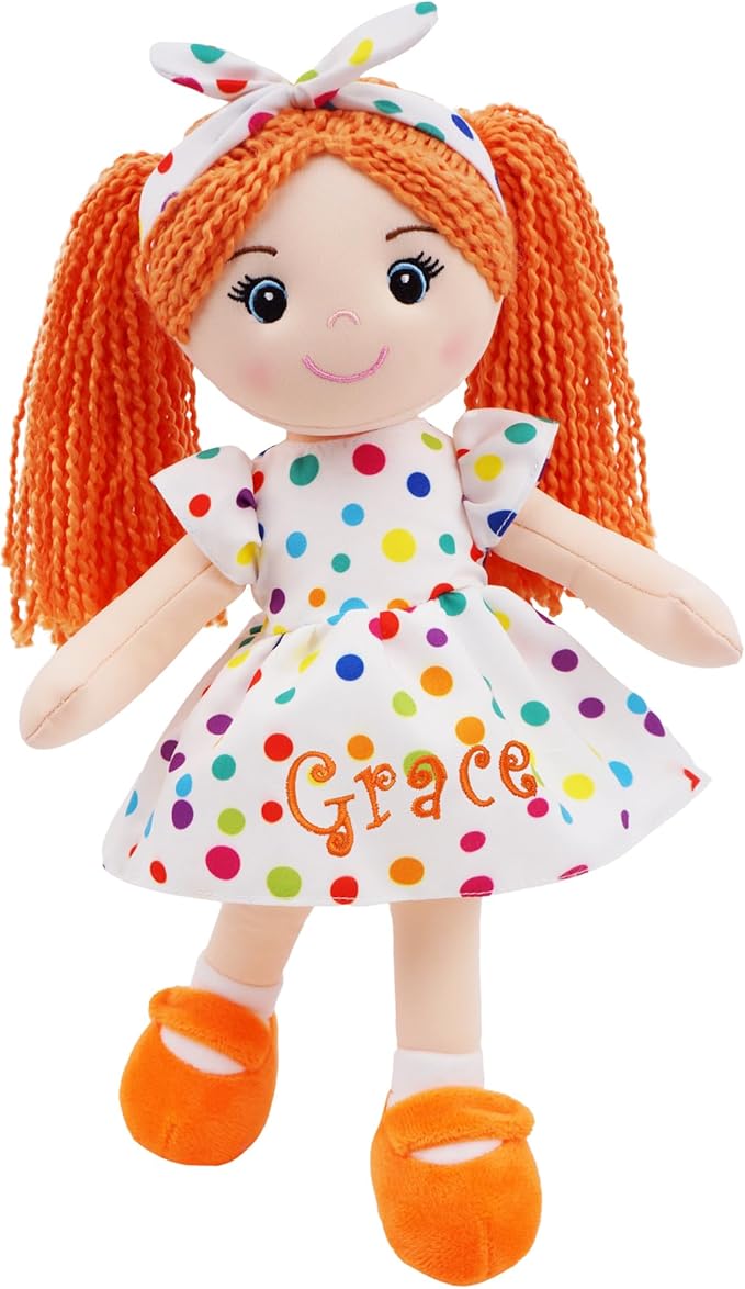June Garden Personalized Bella Doll – Embroidered Name Soft Plush Doll – Custom Gift for Girls – Choose Name, Font & Thread Color – Available in 14", 18", and 23" Sizes