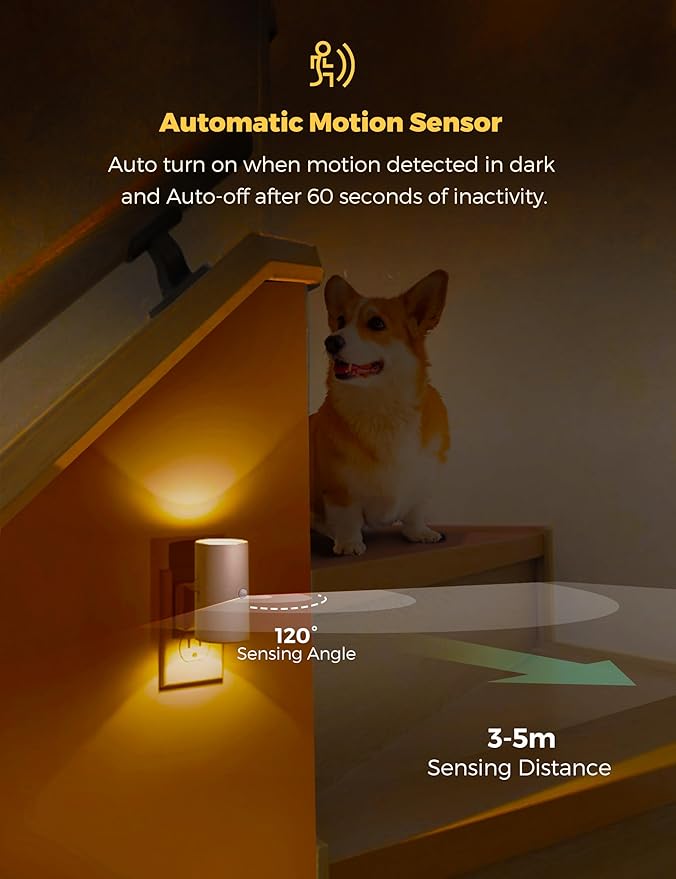 L LOHAS LED Motion Sensor Nightlight, Amber Night Light, [2 Pack] Motion Activated Night Light, Yellow Nightlights, Dimmable 0-100LM, Sleep Light for Bathroom Hallway Bedroom Stairway Kitchen