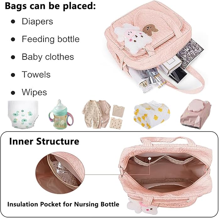 Baby Diaper Bag Tote, Cute Small Crossbody Nappy Mommy Bag, Lightweight Travel & Hospital Multifunction Storage Tote