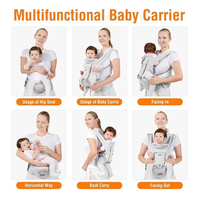 Baby Carrier Newborn to Toddler Baby Carriers with Seat Infant Baby Holder Backpack Baby Carriers Front and Back for Carrying and Hiking (Light Grey)