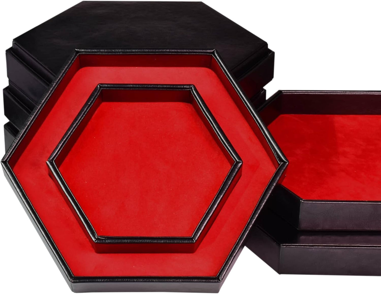 DND Dice Tray - 2 in 1 Hexagonal Rolling and Storage Tray, Faux Leather Material, Red Color, Compatible with D&D, MTG, Dice Arena