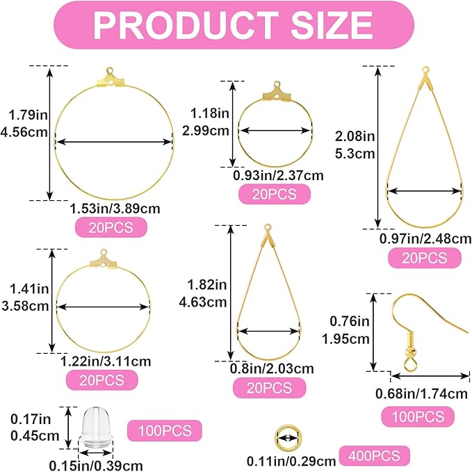 Pndeyo 700pcs Hypoallergenic Hoop Earrings Making Kit, Mix Size Earring Beading Hooks for Women, Spring Earring Wire Hooks Pads Accessories for DIY Jewelry Making- Gold