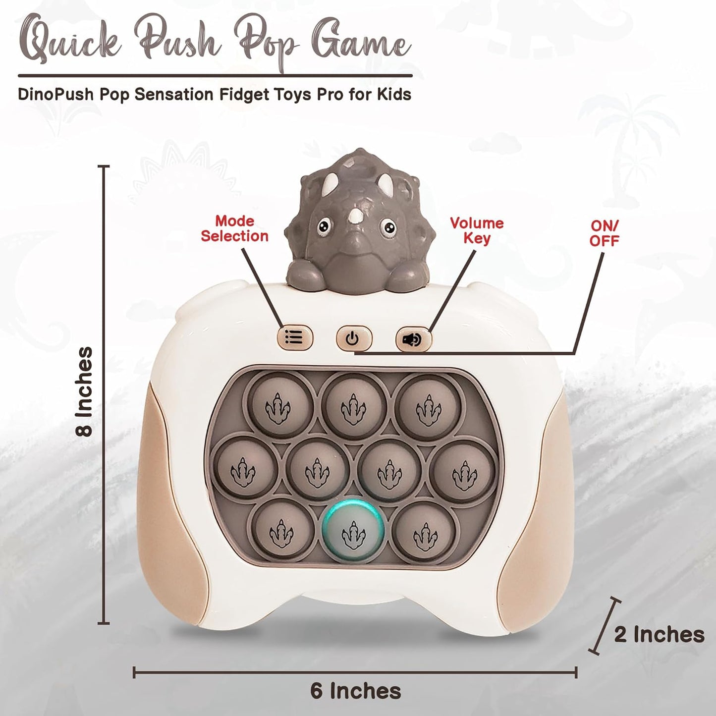 Triceratops Quick Push Pop Game It Fidget Toys Pro for Kids Adults, Handheld Game Fast Puzzle Game Machine, Push Bubble Stress Toy, Party Favors, Birthday Gifts for Boys and Girls (Triceratops)