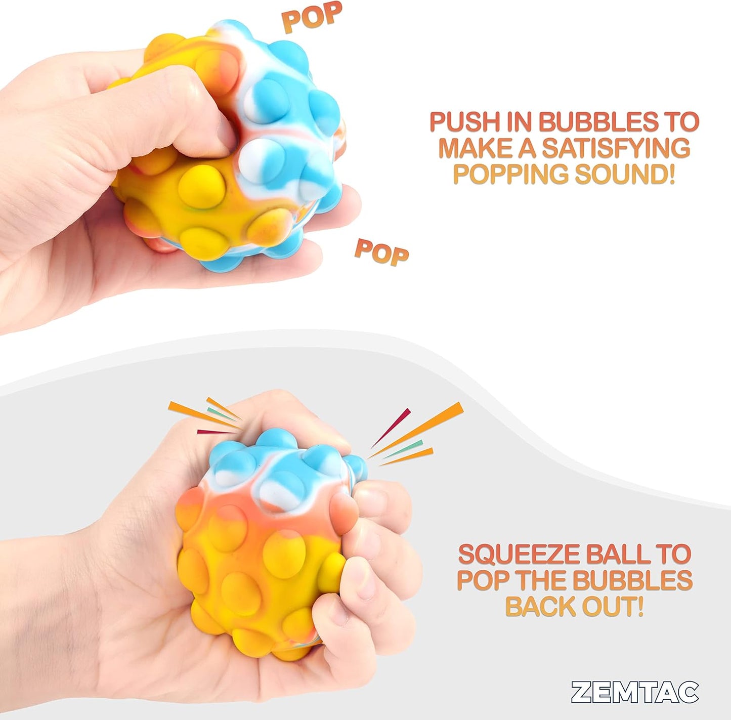 Poppin Ball Fidget Toy - Pop Push It Stress Balls - 3D Bubble Toy - Squeeze to Pop Out (4 Pack)