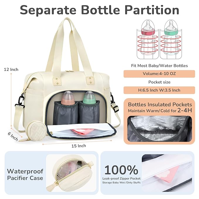 Diaper Bag Tote, Baby Bag Travel Diaper Tote Bag with Pacifier Case, Cute Maternity Hospital Baby Stylish Diaper Tote for Mom Dad Medium Size, Beige