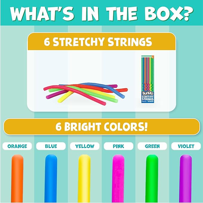 BUNMO Sensory Toys Stretchy Strings for Toddlers 3+ - Stimulating & Addictive Fidget Toys for Kids - Hours of Fun for Kids - Non-Mouthable Toy 3+ - Glow 6 Pack