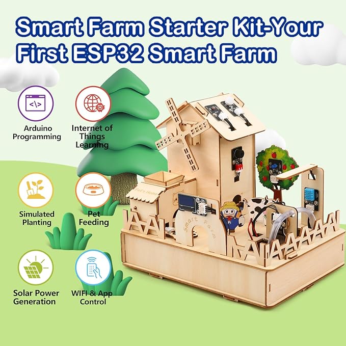 ACEBOTT ESP32 IOT Smart Farm Kit Compatible with Arduino/Scratch, STEM Kit Coding Kit with APP Control, Stem Toys Wooden House Building kit, STEM Educational kit for Kids 12+