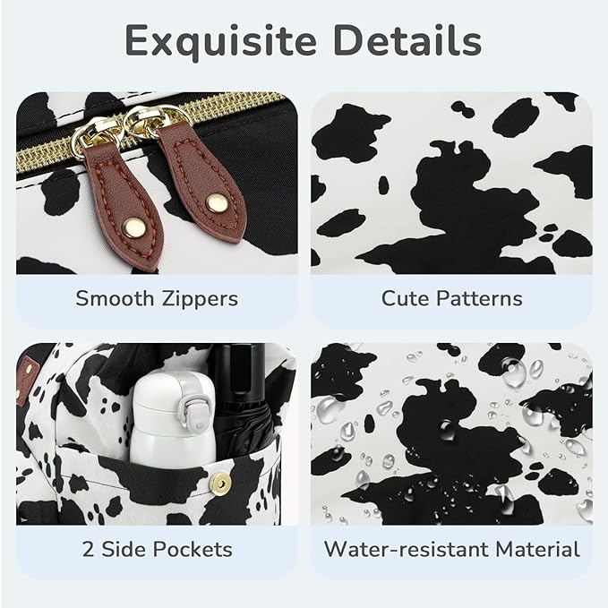 Diaper Bag Tote, Baby Bag Travel Diaper Tote Bag with Pacifier Case, Cute Maternity Hospital Baby Stylish Diaper Tote for Mom Dad Medium Size, Cow Print